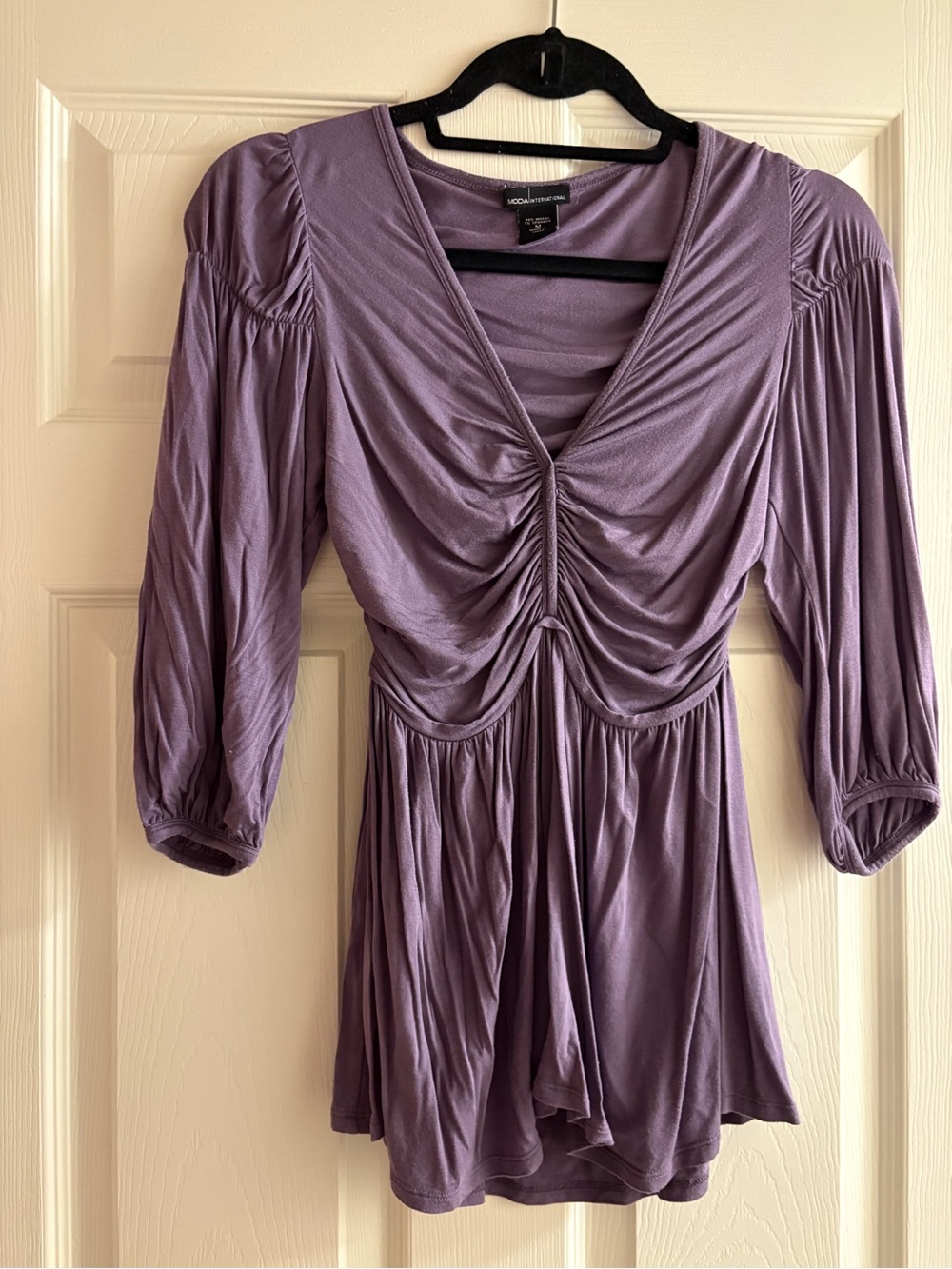 MODA International Purple Ruched V-Neck Peplum Tunic in Great Condition!!!